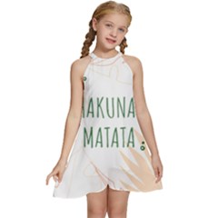 Hakuna Matata Tropical Leaves With Inspirational Quote Kids  Halter Collar Waist Tie Chiffon Dress