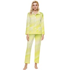 Gradient green yellow Womens  Long Sleeve Velvet Pocket Pajamas Set