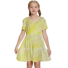 Gradient green yellow Kids  Short Sleeve Tiered Mini Dress