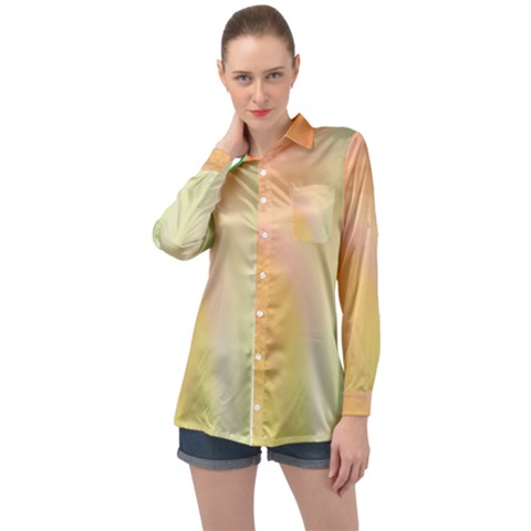 Gradient Orange, Green - Colors Fest Long Sleeve Satin Shirt by ConteMonfrey