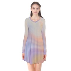 Gradient purple, orange Long Sleeve V-neck Flare Dress