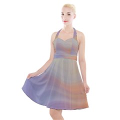 Gradient purple, orange Halter Party Swing Dress 