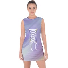 Gradient Blue, Orange, Green Lace Up Front Bodycon Dress by ConteMonfrey