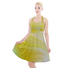 Gradient Green Yellow Halter Party Swing Dress  by ConteMonfrey