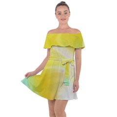 Gradient Green Yellow Off Shoulder Velour Dress