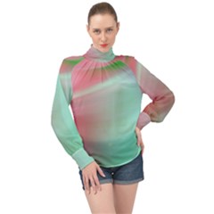 Gradient Pink, Blue, Red High Neck Long Sleeve Chiffon Top