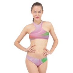 Gradient Pink Green Orange High Neck Bikini Set by ConteMonfrey