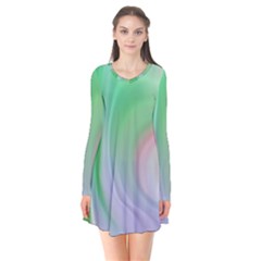 Gradient Green Blue Long Sleeve V-neck Flare Dress by ConteMonfrey