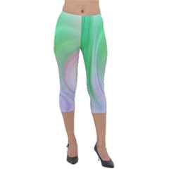 Gradient Green Blue Lightweight Velour Capri Leggings  by ConteMonfrey