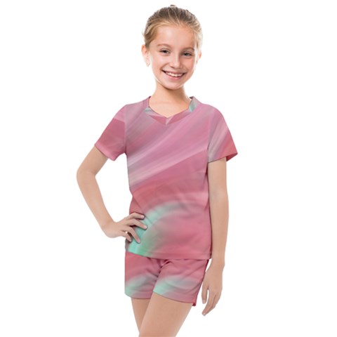 Gradient Pink Green Kids  Mesh Tee And Shorts Set by ConteMonfrey