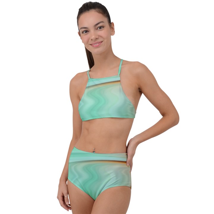 Gradient green orange High Waist Tankini Set