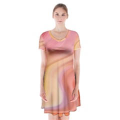 Gradient Pink Yellow Short Sleeve V-neck Flare Dress by ConteMonfrey