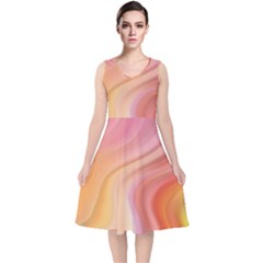 Gradient Pink Yellow V-neck Midi Sleeveless Dress  by ConteMonfrey