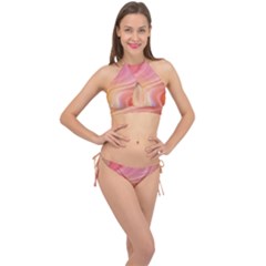 Gradient Pink Yellow Cross Front Halter Bikini Set by ConteMonfrey