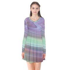 Gradient Blue Green Long Sleeve V-neck Flare Dress by ConteMonfrey