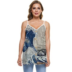 Wave Sea Ocean Splash Water Surf Foam Movement Casual Spaghetti Strap Chiffon Top by Wegoenart