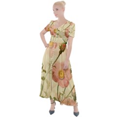 Flowers Petals Stem Bouquet Flora Floral Bloom Button Up Short Sleeve Maxi Dress by Wegoenart