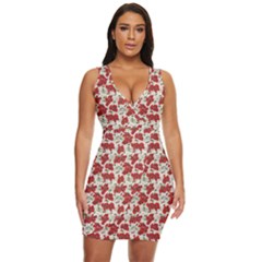 Flowers Poppies Red Draped Bodycon Dress by Wegoenart