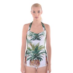 Pineapple Pattern Background Seamless Vintage Boyleg Halter Swimsuit 