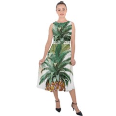 Pineapple Pattern Background Seamless Vintage Midi Tie-Back Chiffon Dress