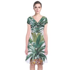 Pineapple Pattern Background Seamless Vintage Short Sleeve Front Wrap Dress