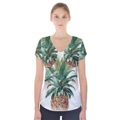 Pineapple Pattern Background Seamless Vintage Short Sleeve Front Detail Top