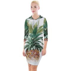 Pineapple Pattern Background Seamless Vintage Quarter Sleeve Hood Bodycon Dress