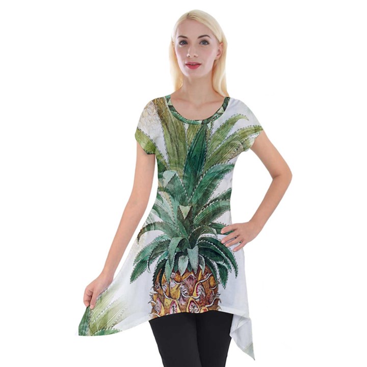 Pineapple Pattern Background Seamless Vintage Short Sleeve Side Drop Tunic