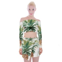 Pineapple Pattern Background Seamless Vintage Off Shoulder Top with Mini Skirt Set