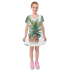 Pineapple Pattern Background Seamless Vintage Kids  Short Sleeve Velvet Dress