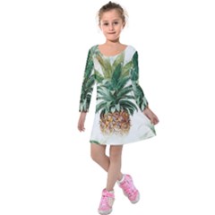 Pineapple Pattern Background Seamless Vintage Kids  Long Sleeve Velvet Dress