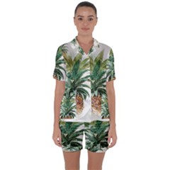 Pineapple Pattern Background Seamless Vintage Satin Short Sleeve Pajamas Set