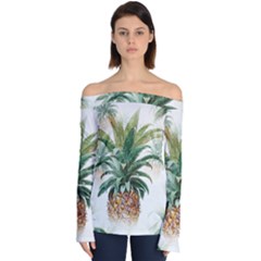 Pineapple Pattern Background Seamless Vintage Off Shoulder Long Sleeve Top