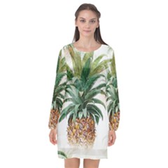 Pineapple Pattern Background Seamless Vintage Long Sleeve Chiffon Shift Dress 