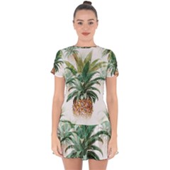 Pineapple Pattern Background Seamless Vintage Drop Hem Mini Chiffon Dress