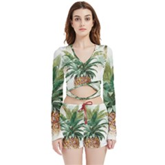 Pineapple Pattern Background Seamless Vintage Velvet Wrap Crop Top and Shorts Set