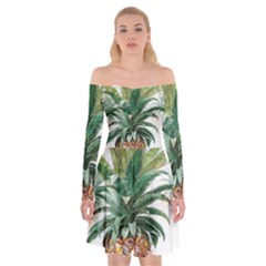 Pineapple Pattern Background Seamless Vintage Off Shoulder Skater Dress