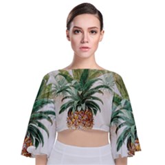 Pineapple Pattern Background Seamless Vintage Tie Back Butterfly Sleeve Chiffon Top