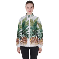 Pineapple Pattern Background Seamless Vintage Women s High Neck Windbreaker