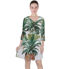 Pineapple Pattern Background Seamless Vintage Quarter Sleeve Ruffle Waist Dress