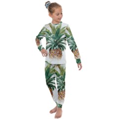 Pineapple Pattern Background Seamless Vintage Kids  Long Sleeve Set 