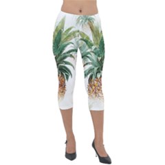 Pineapple Pattern Background Seamless Vintage Lightweight Velour Capri Leggings 