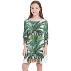 Pineapple Pattern Background Seamless Vintage Kids  Quarter Sleeve Skater Dress