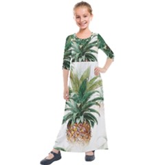 Pineapple Pattern Background Seamless Vintage Kids  Quarter Sleeve Maxi Dress