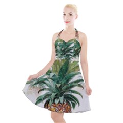 Pineapple Pattern Background Seamless Vintage Halter Party Swing Dress 
