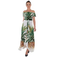 Pineapple Pattern Background Seamless Vintage Off Shoulder Open Front Chiffon Dress