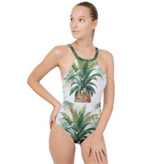 Pineapple Pattern Background Seamless Vintage High Neck One Piece Swimsuit