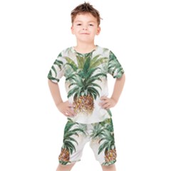 Pineapple Pattern Background Seamless Vintage Kids  Tee and Shorts Set