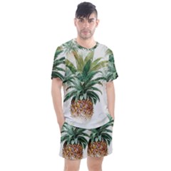 Pineapple Pattern Background Seamless Vintage Men s Mesh Tee and Shorts Set