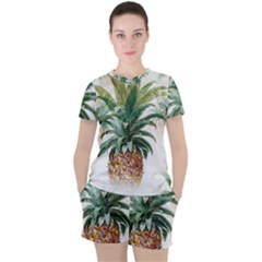 Pineapple Pattern Background Seamless Vintage Women s Tee and Shorts Set